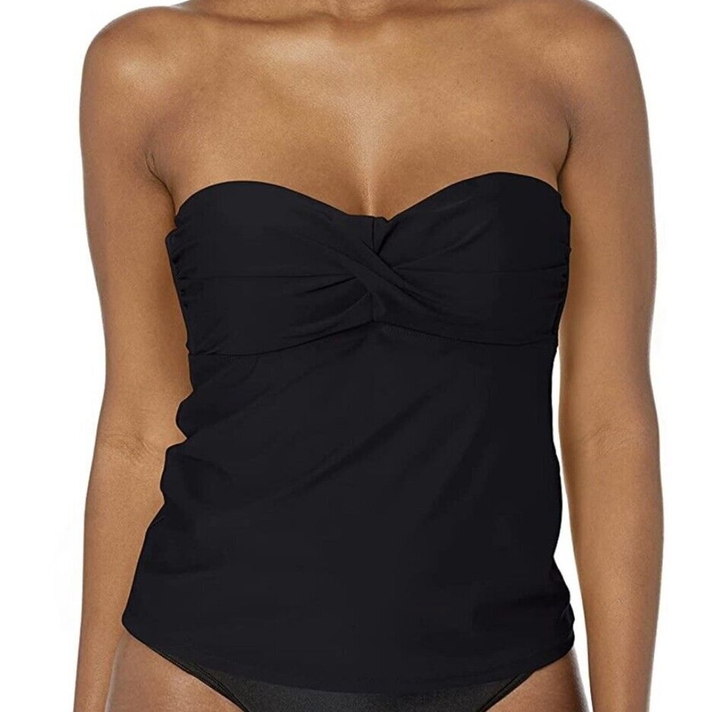 ✨ Catalina Black Size Large Twist Front Bandeau Tankini Swimsuit Top NWOT